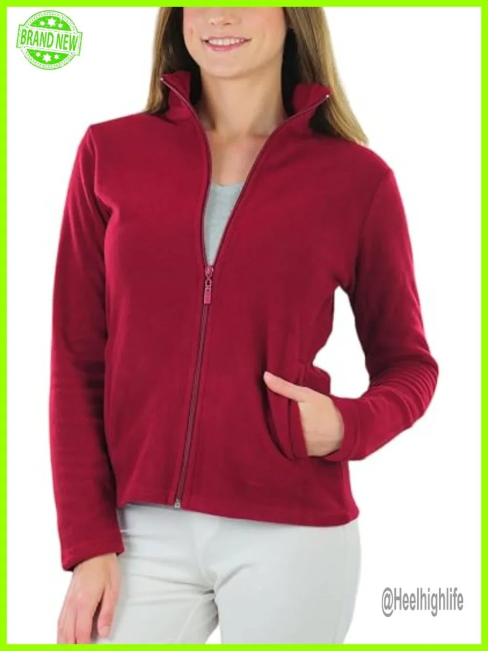 Women's Zip Up High Collar Polar Fleece Jacket - Picture 1 of 7